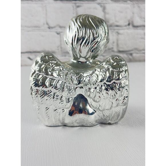 Vintage Silver Angel Figurine Cherub Statue 90s Holiday Decor Guardian Angel - Picture 9 of 16